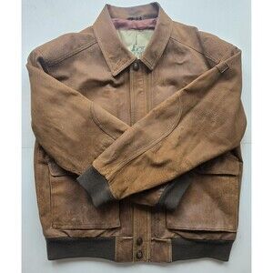 Vintage brown suede bomber jacket‎ with knitted cuffs and hem men's L